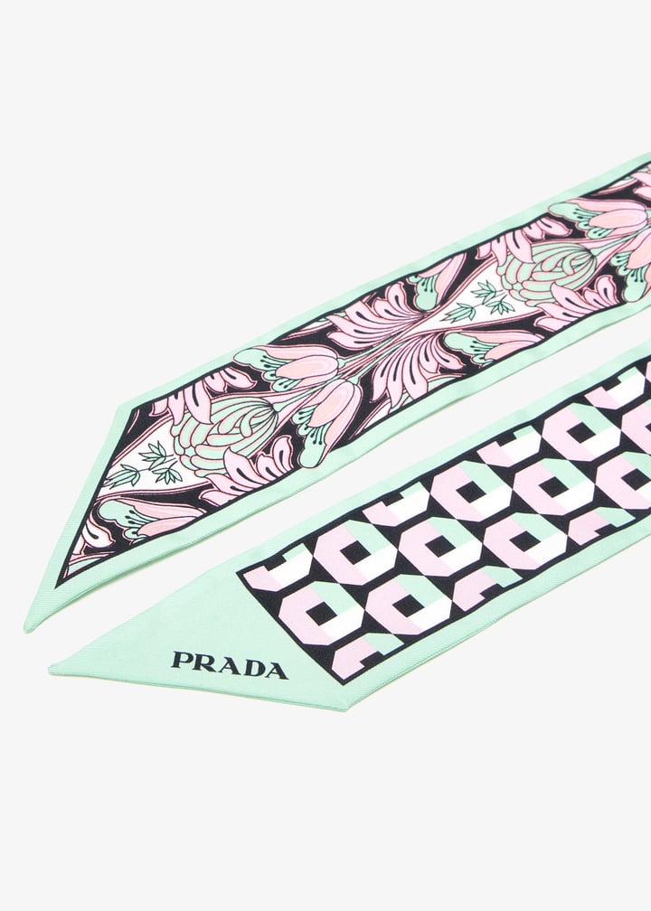 Prada Printed silk twill skinny scarf for Women - Green in