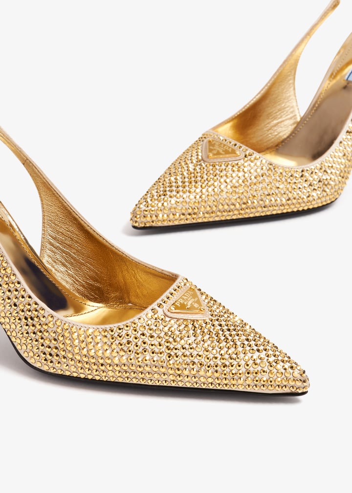 Prada Crystal satin slingback pumps for Women - Gold in UAE