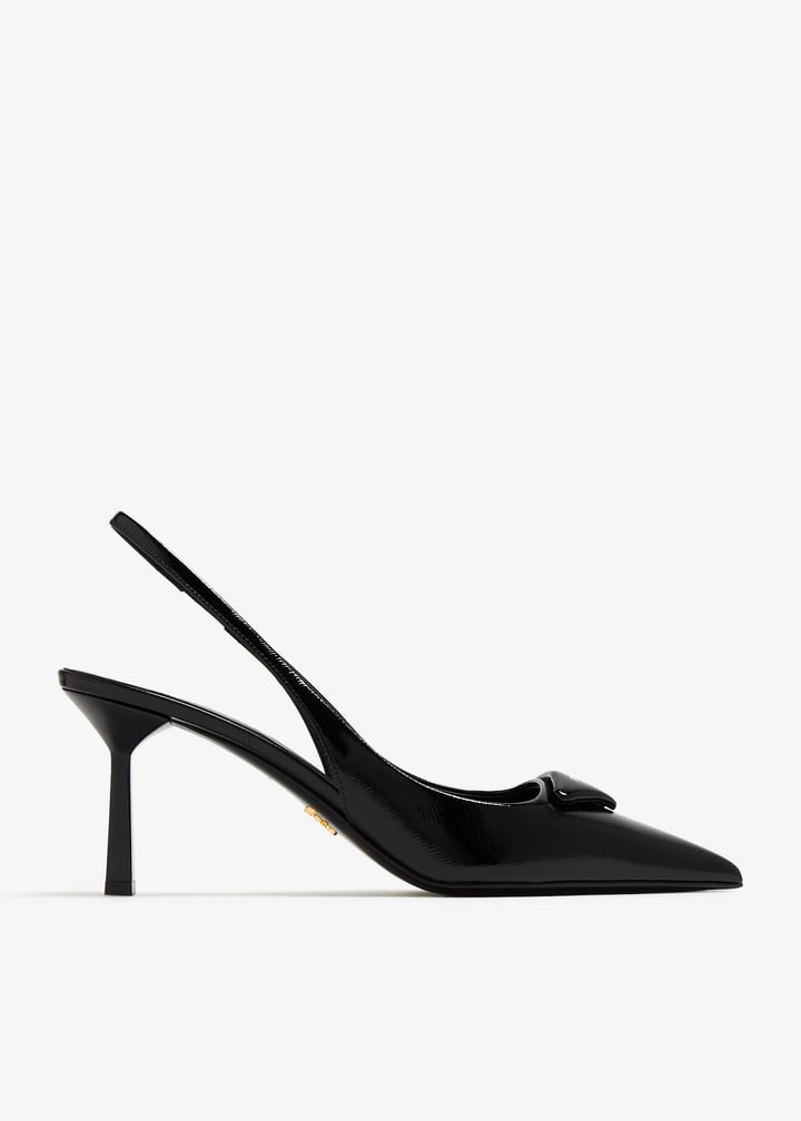 Prada Saffiano 女式Saffiano 漆皮slingback高跟鞋- 黑色阿拉伯