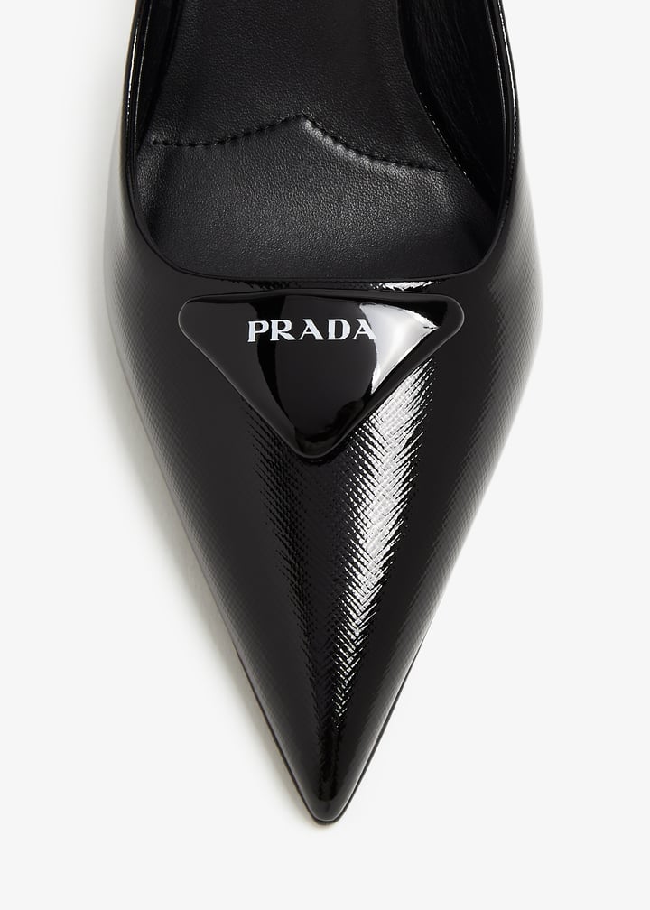Prada Saffiano 女式Saffiano 漆皮slingback高跟鞋- 黑色阿拉伯