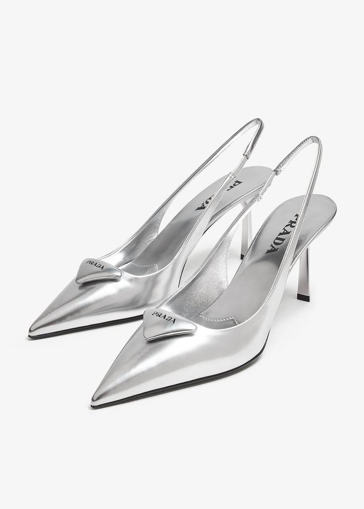 Metallic leather slingback pumps