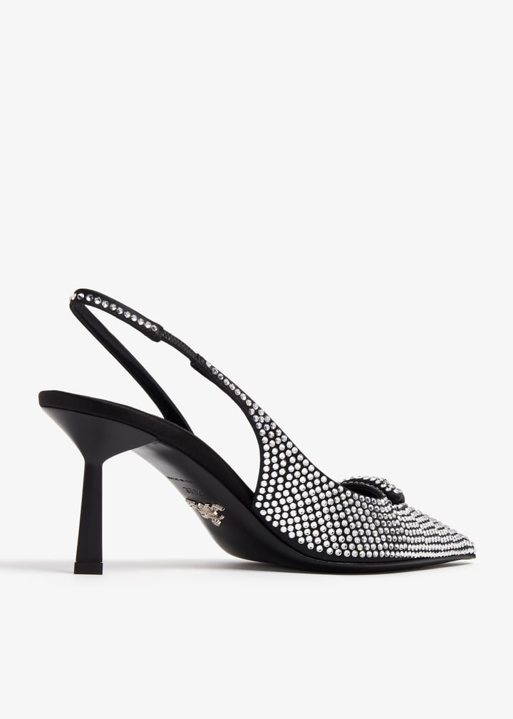 Prada Crystal satin slingback pumps for Women - Black in