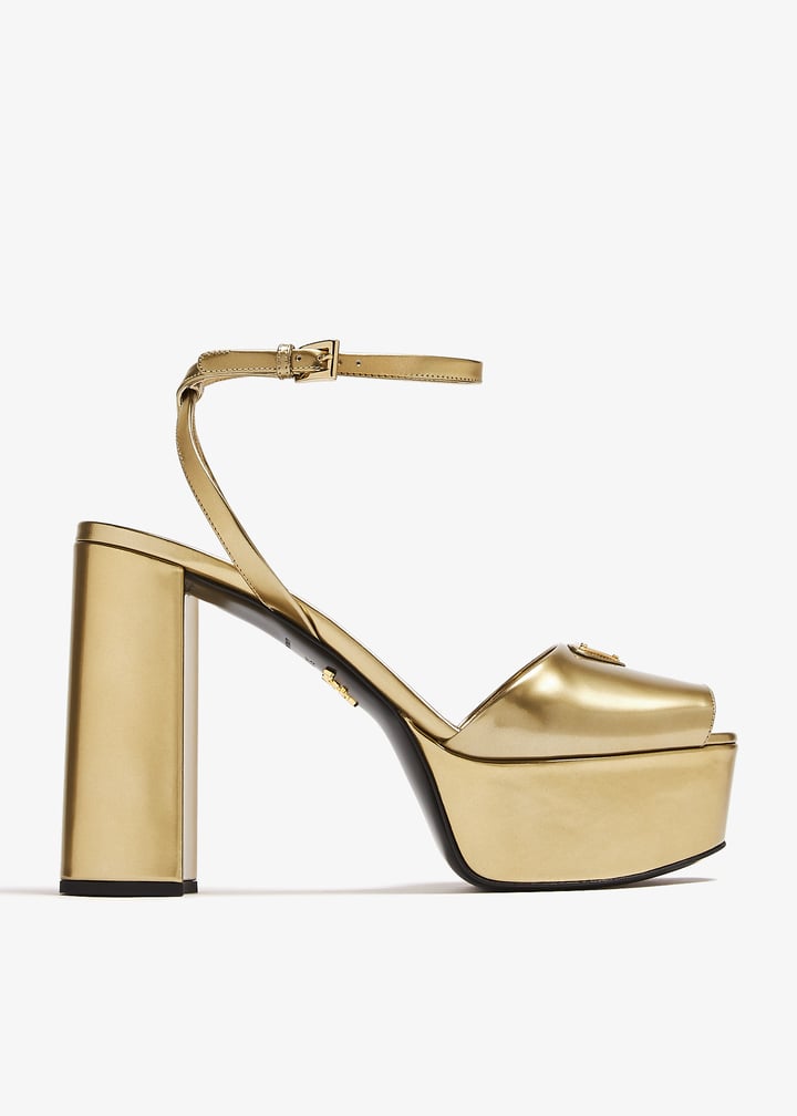 Prada Metallic leather platform sandals for Women - Gold in KSA