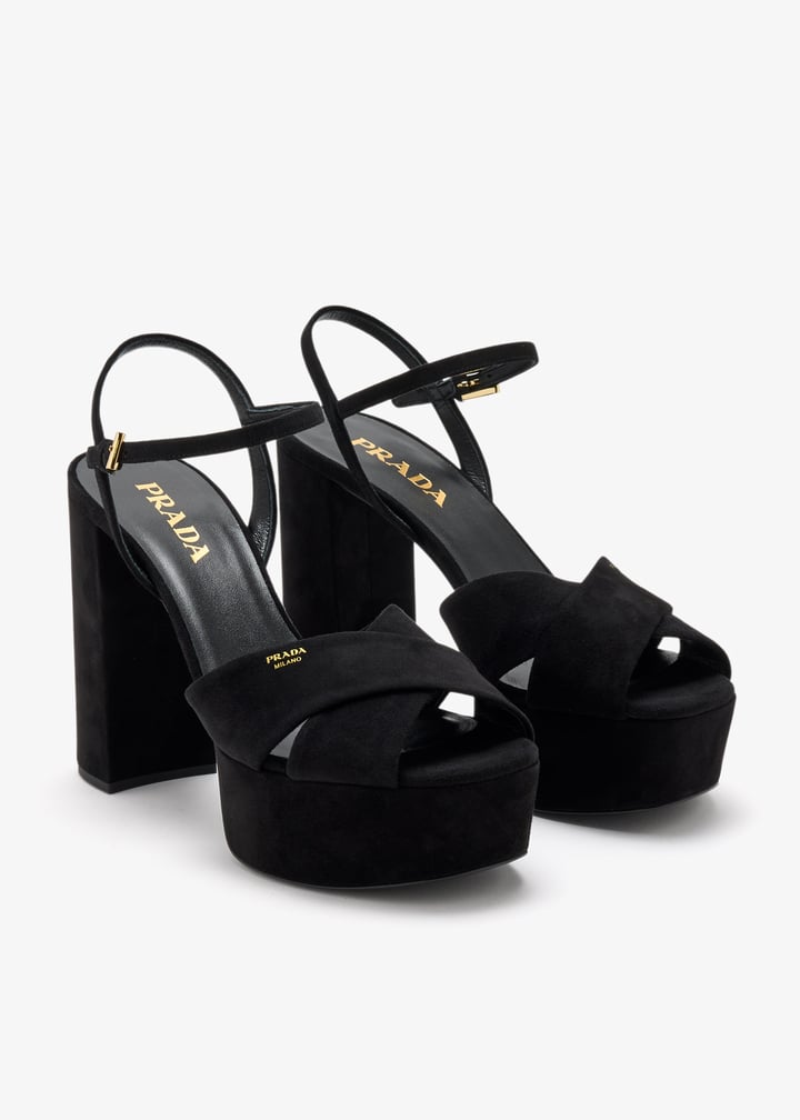 Prada Suede platform sandals for Women - Black in UAE | Level Shoes