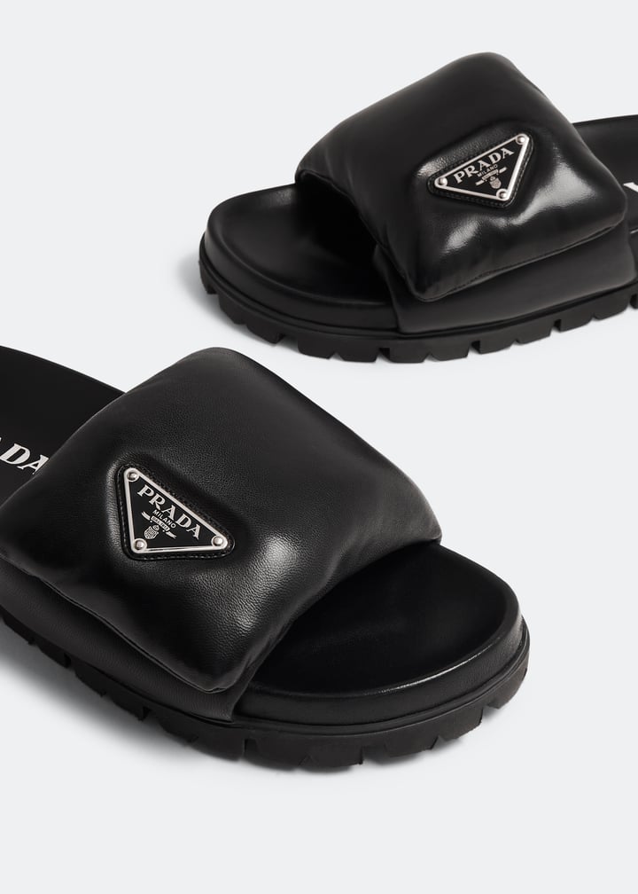 Prada Soft padded nappa leather slides for Women - Black in