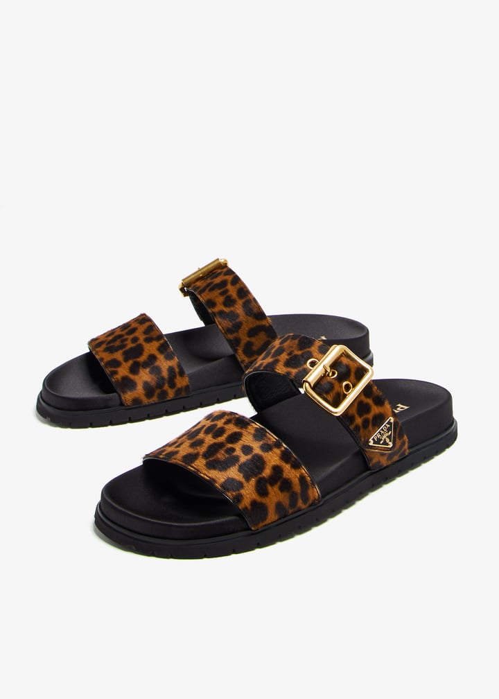 サンダル・ミュール PRADA Printed calf hair slippers (1S008OFDD05ASA F0G3N) Prada - Leopard Print Calf Hair & Fur Sole Slide