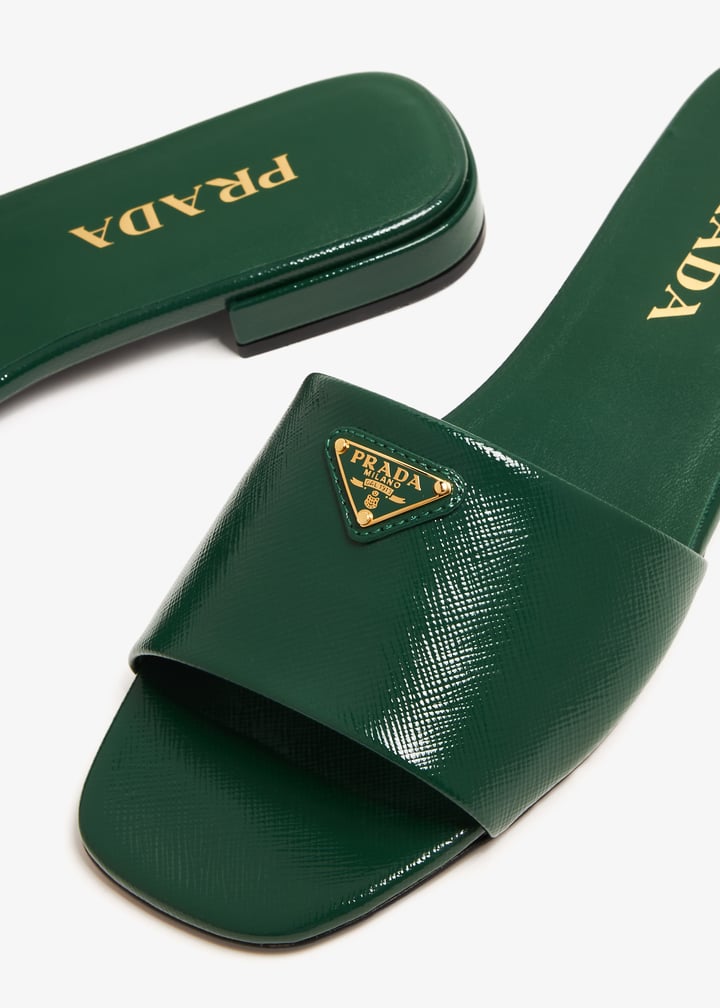 Prada Saffiano patent leather slides for Women - Green in UAE