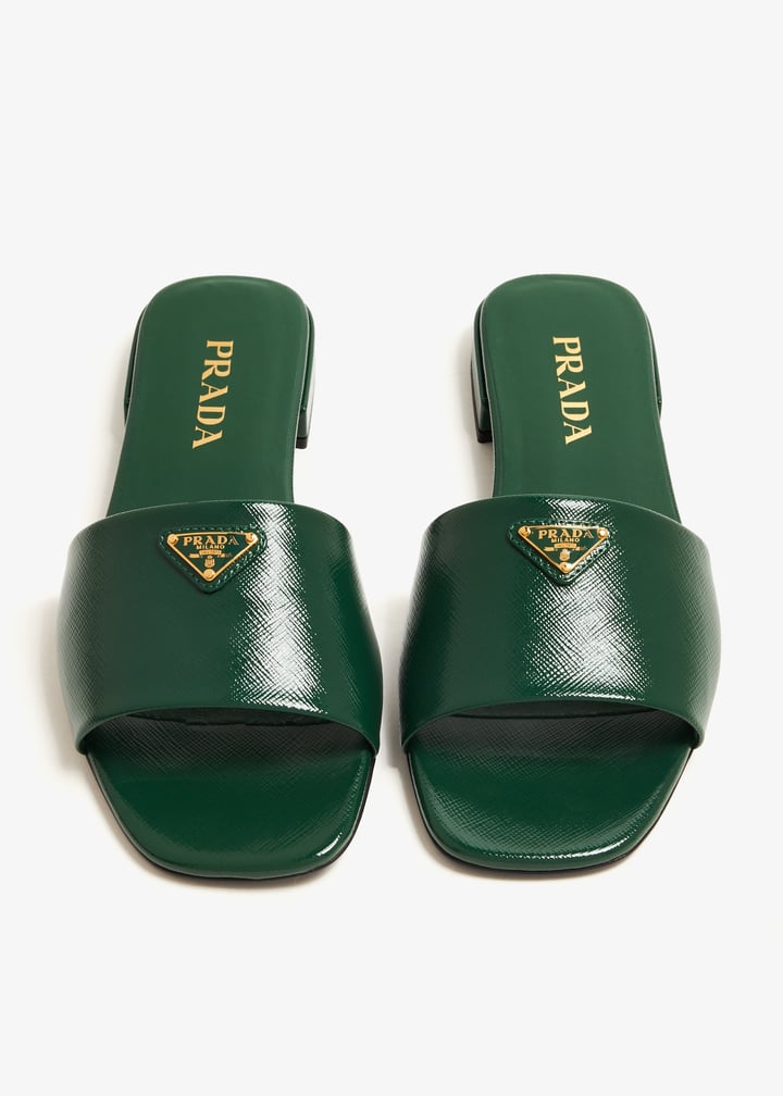 Prada Saffiano patent leather slides for Women - Green in UAE