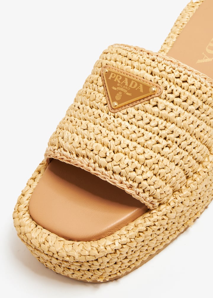 Prada Crochet flatform slides for Women - Beige in UAE | Level Shoes
