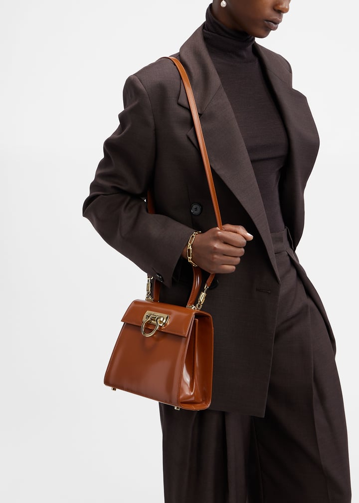 【送料&関税込】Ferragamo Brown Leather Top Handle Bag Ferragamo Iconic small top-handle bag for Women - Brown in