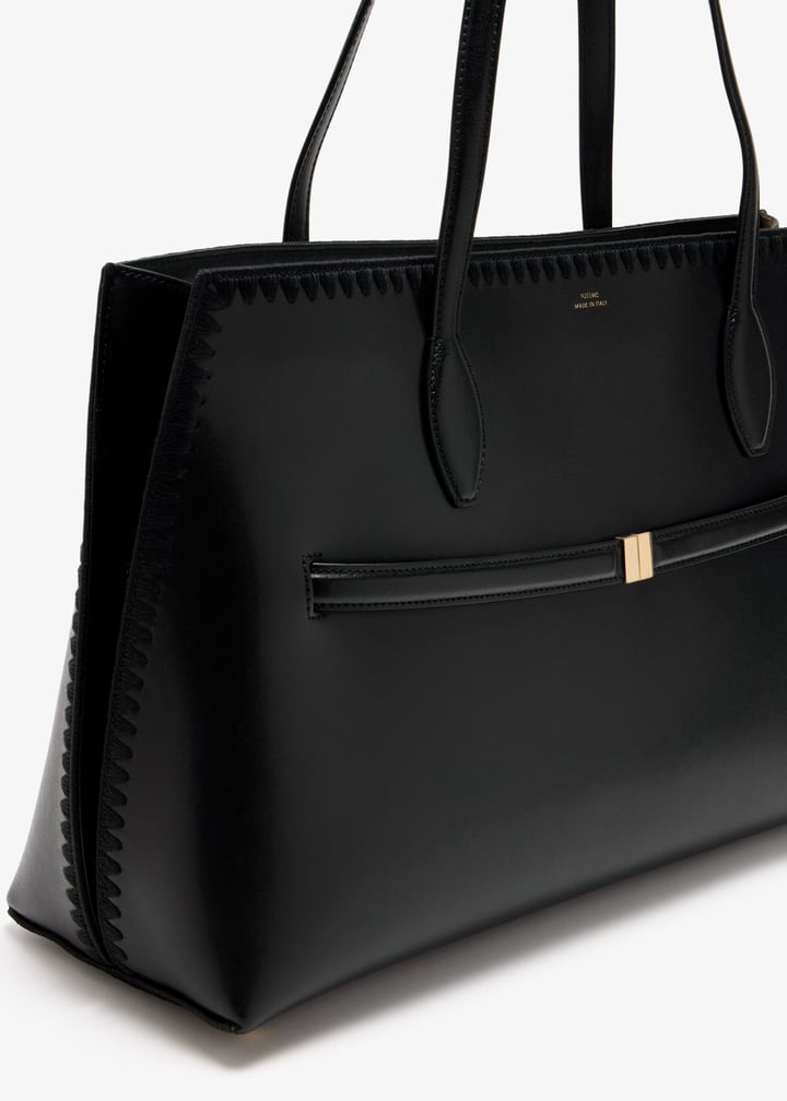 TOTEME Embroidered leather lounge tote bag for Women - Black