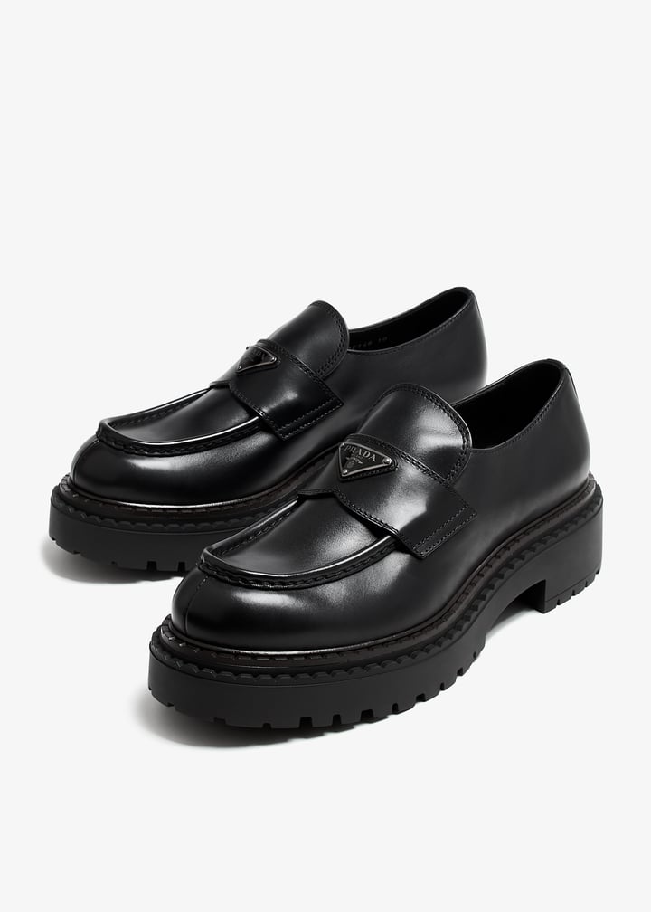 靴 PRADA square toe leather loafers black Prada - Brushed Leather Square Toe Loafers in Black