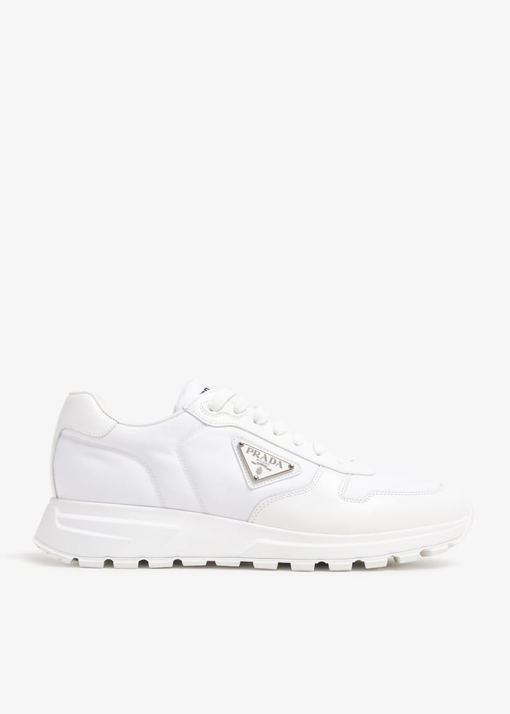 Prada Re-Nylon and brushed leather sneakers for Men - White