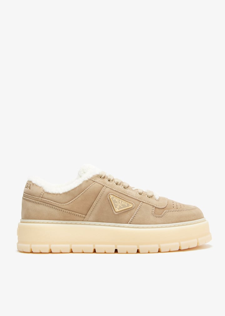 Prada Faded suede laced sneakers for Men - Beige in UAE | Level Shoes