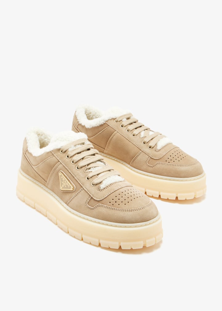 Prada Faded suede laced sneakers for Men - Beige in UAE | Level Shoes