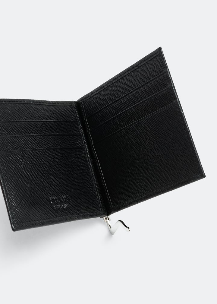 【人気/関税/送料込み】 Prada Saffiano Leather Money Clip Wal PRADA Saffiano Money Clip Bifold Wallet Card Case Black
