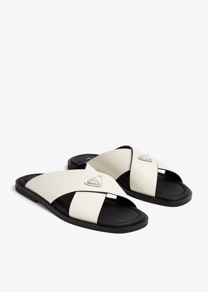 Prada Saffiano leather crisscross sandals for Men - White in