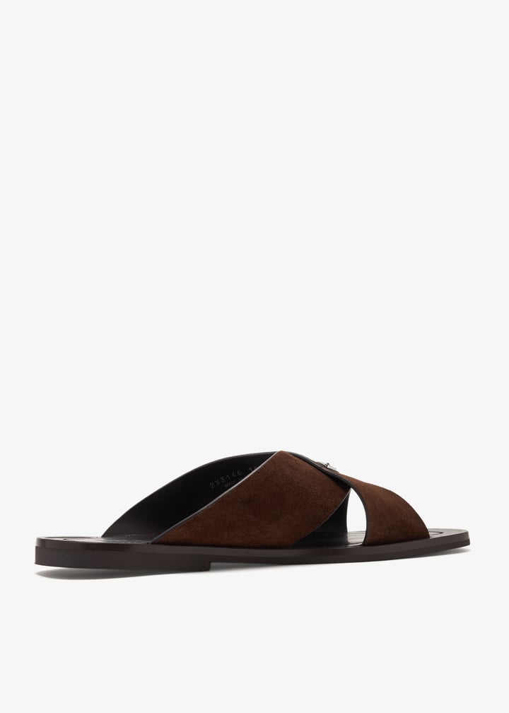 サンダル PRADA 2X3146_103_F0005 SUEDE CRISSCROSS ALIDES Prada Suede Crisscross Slide Sandals | Neiman Marcus