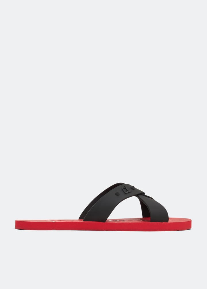【Christian Louboutin】Loubi クロスラバー スライド☆関税込 Loubi Cross - Mules - Rubber - Black - Men - Christian