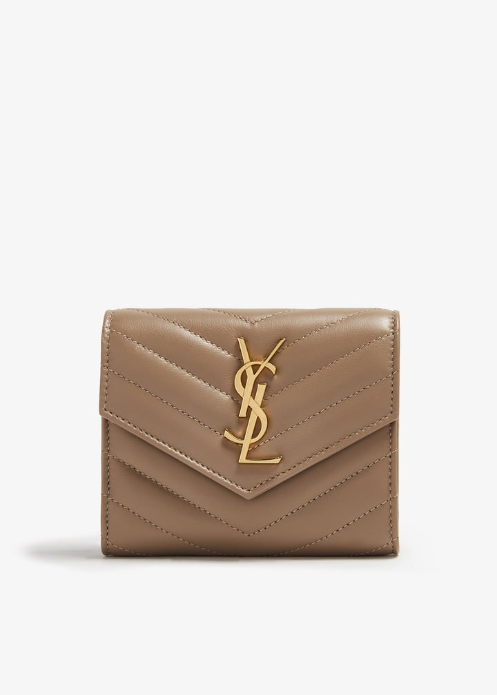 折りたたみ財布 SAINT LAURENT MONOGRAM COMPACT THREE FOLD WALLET Saint Laurent YSL Trifold Compact Wallet in Quilted Leather