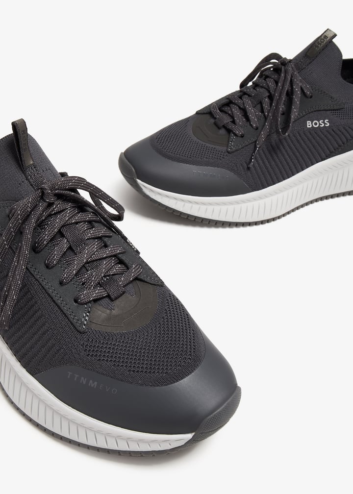 BOSS Sock knit sneakers for Men - Grey in UAE | Level Shoes