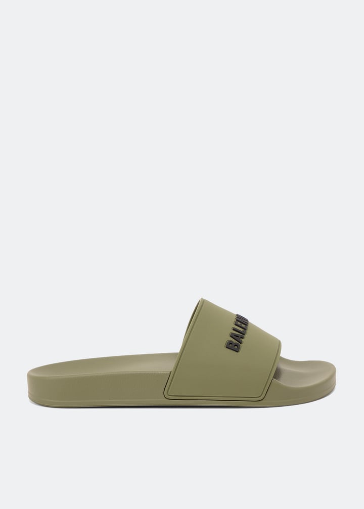 Balenciaga Logo rubber slides for Men - Green in UAE | Level Shoes