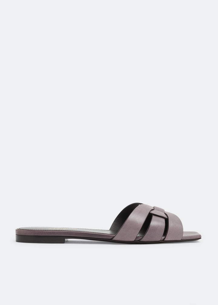 Saint Laurent Tribute leather flat sandals for Women - Grey Saint Laurent Tribute leather flat sandals for Women - Grey