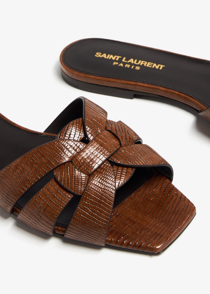 ★SAINT LAURENT★フラットミュールリザードエンボスド Saint Laurent Tribute flat sandals for Women - Brown in
