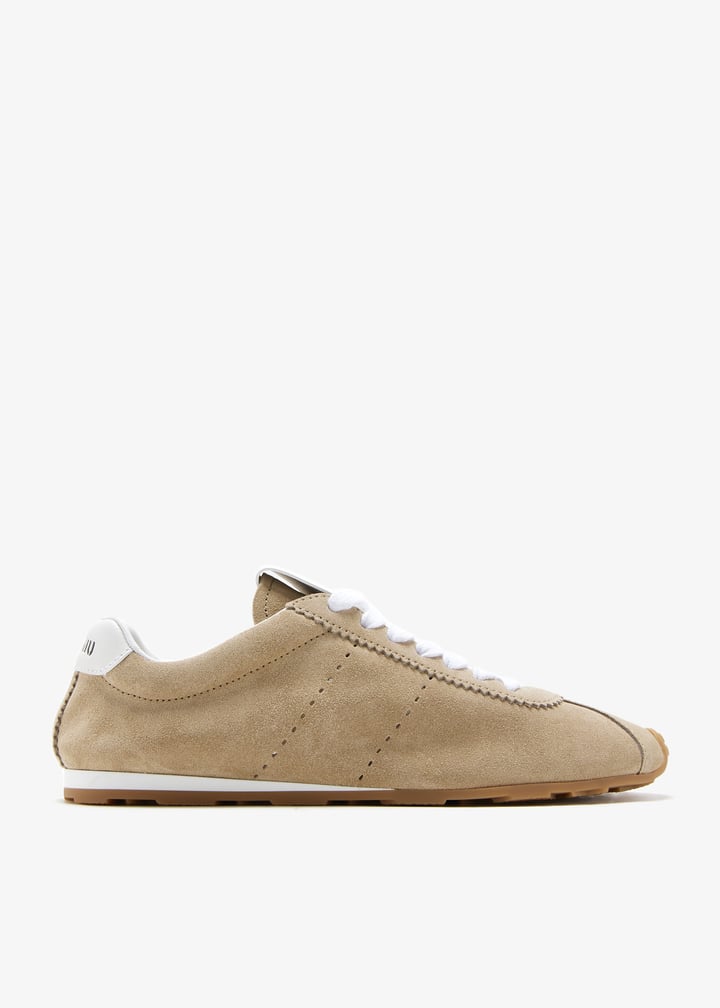 スニーカー MIU MIU PLUME SUEDE LEATHER SNEAKERS Plume suede-trimmed leather sneakers in white - Miu Miu
