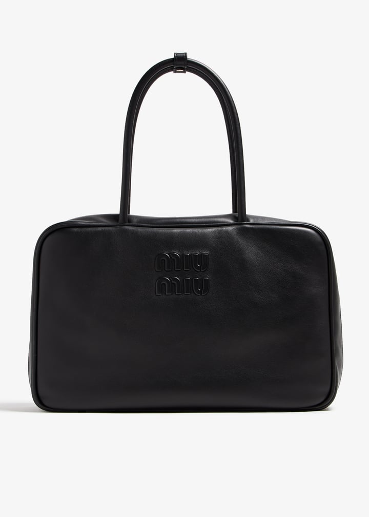 最高級❗️miumiu leather hand bag gather black Miu Miu Black Gathered Leather Tote l Michael's Luxury