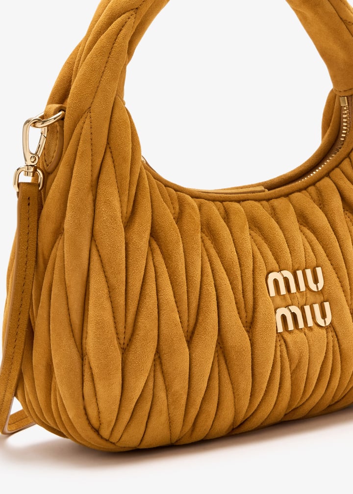 Miu Miu Wander matelassé small suede bag for Women - Yellow