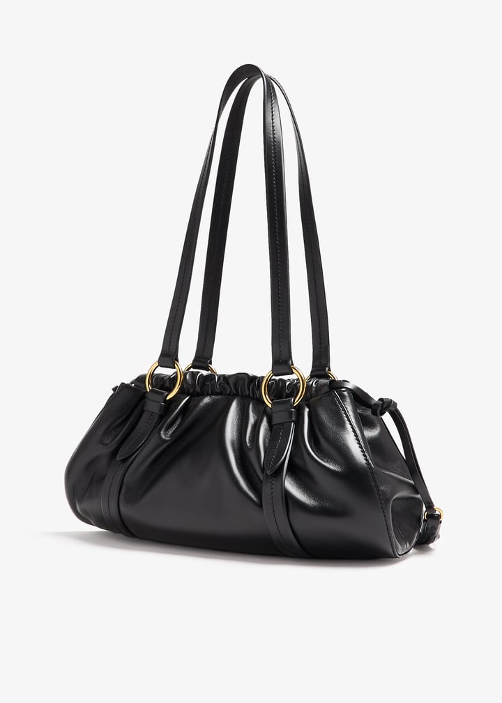 最高級❗️miumiu leather hand bag gather black Miu Miu Black Gathered Leather Tote l Michael's Luxury