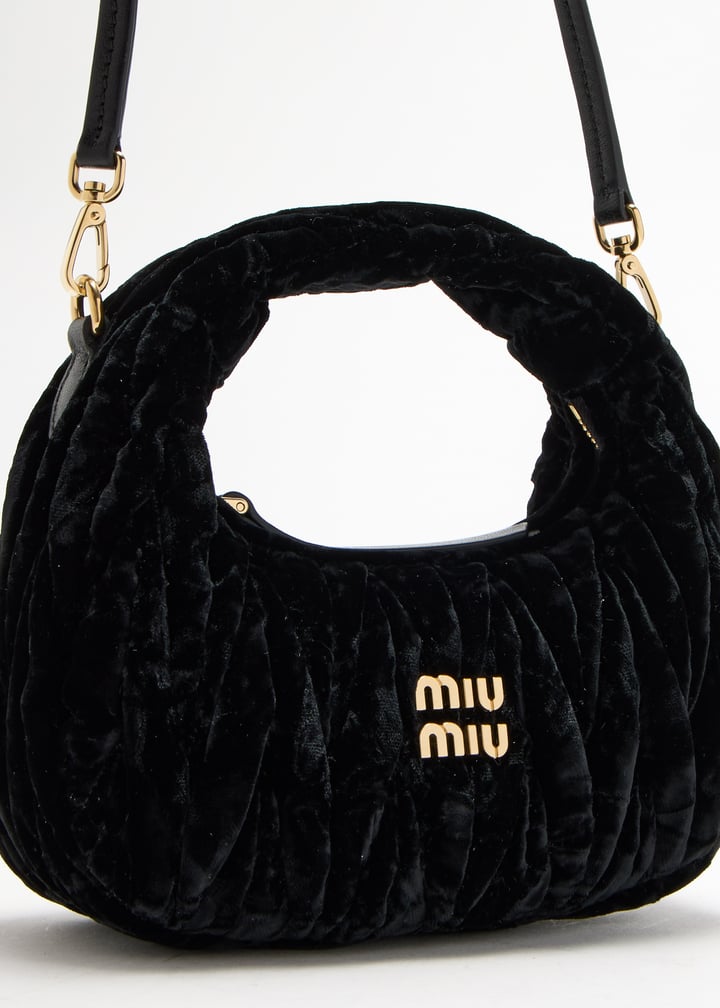 ハンドバッグ MIUMIU BLACK VELVET MINI WANDER HANDBAG Miu Miu Mini Velvet Wander Top-Handle Bag | Harrods UK