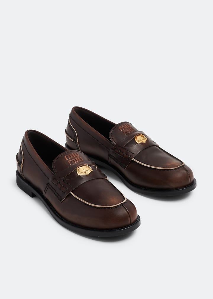 Miu Miu Vintage-effect leather loafers for Women - Brown in