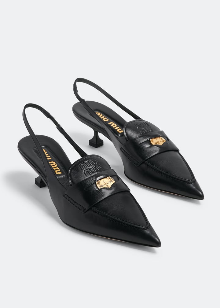 MIU MIU BLACK AND BEIGE LEATHER SLINGBACK パンプス MIU MIU Sandals Shoes 41 Pumps Peep Floral Slingback Cut-Out