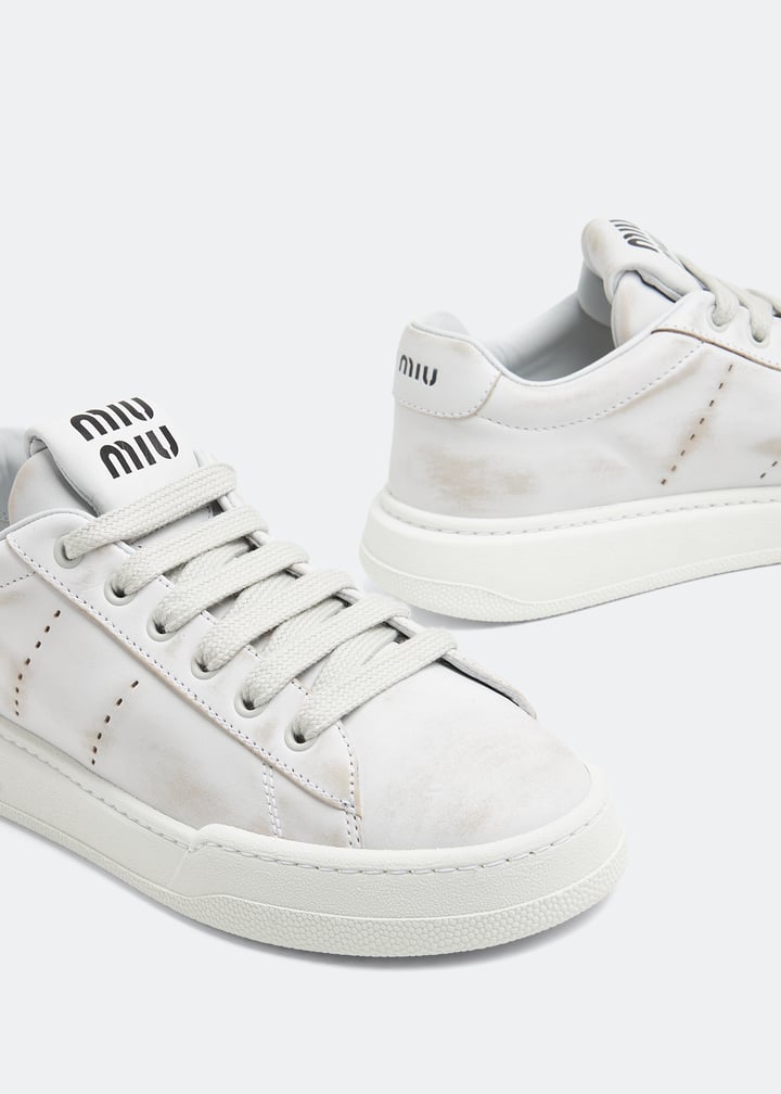 Miu Miu Leather sneakers for Women - White in UAE | Level Shoes Miu Miu Leather sneakers for Women - White in UAE | Level Shoes