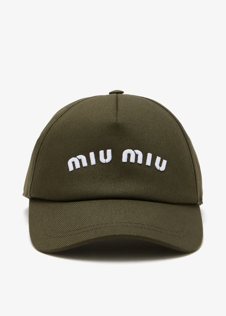 ☆関税込☆MIUMIU★Miu Miu Drill Baseball Cap Khaki White★ Khaki/white Drill Baseball Cap | Miu Miu