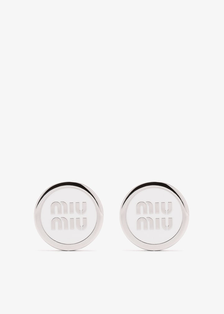 【ｍiuｍiu】Set of enameled l earrings Miu Miu Set Of Enameled Metal Earrings With Visible Logo Blue