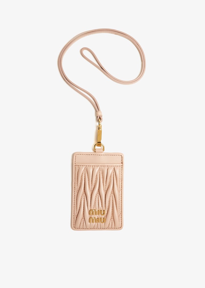 Miu Miu Matelassé leather badge holder for Women - Beige in