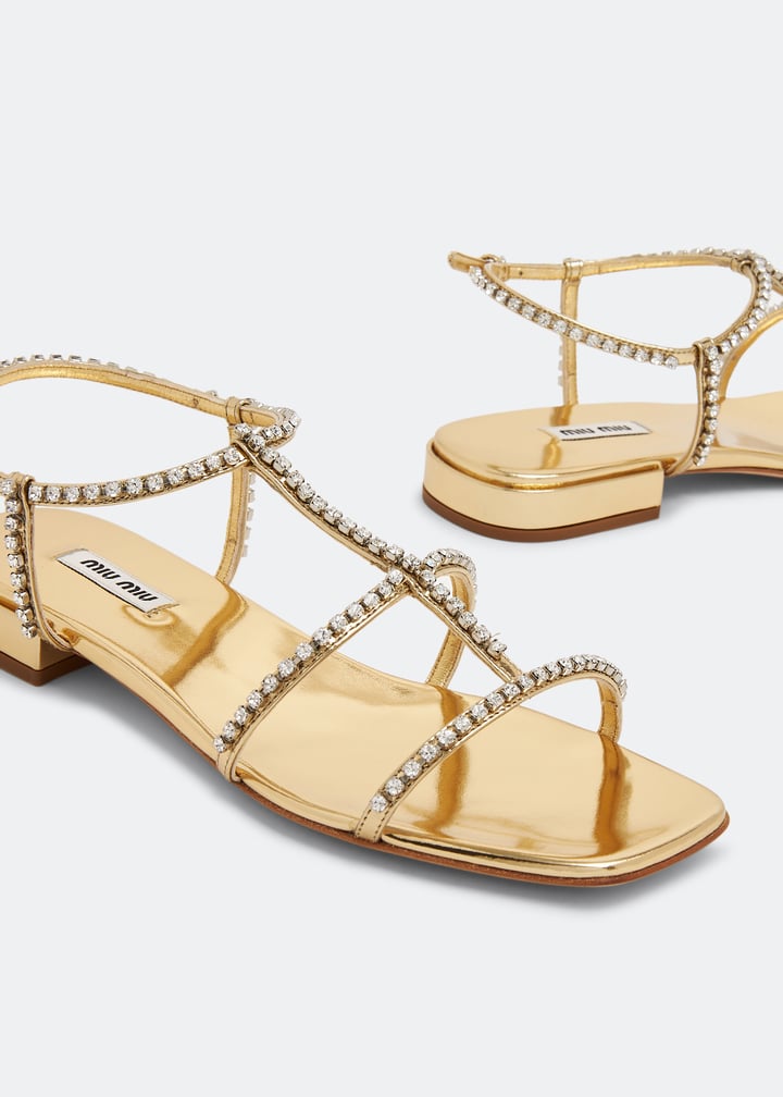Miu Miu Crystal metallic leather flat sandals for Women