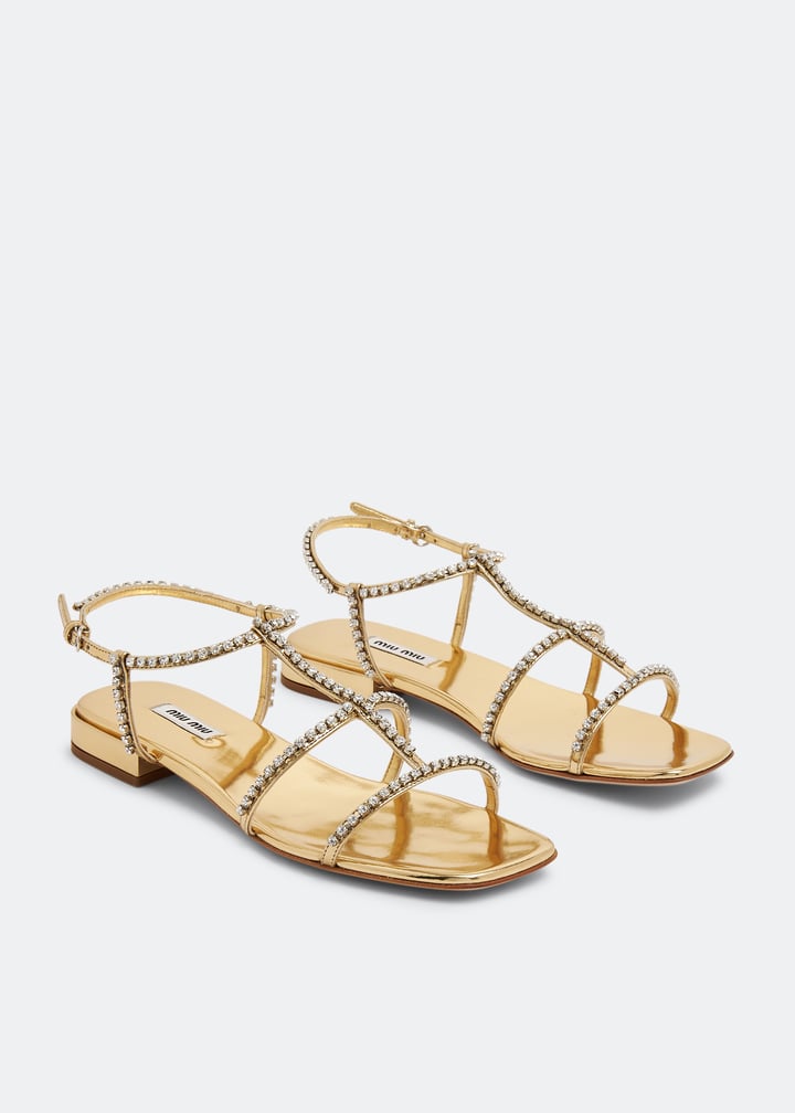 Miu Miu Crystal metallic leather flat sandals for Women