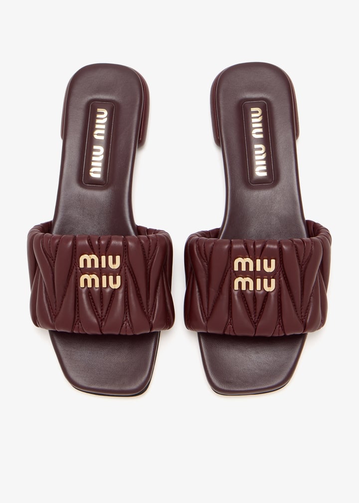 Miu Miu Matelassé nappa leather slide sandals for Women - Burgundy