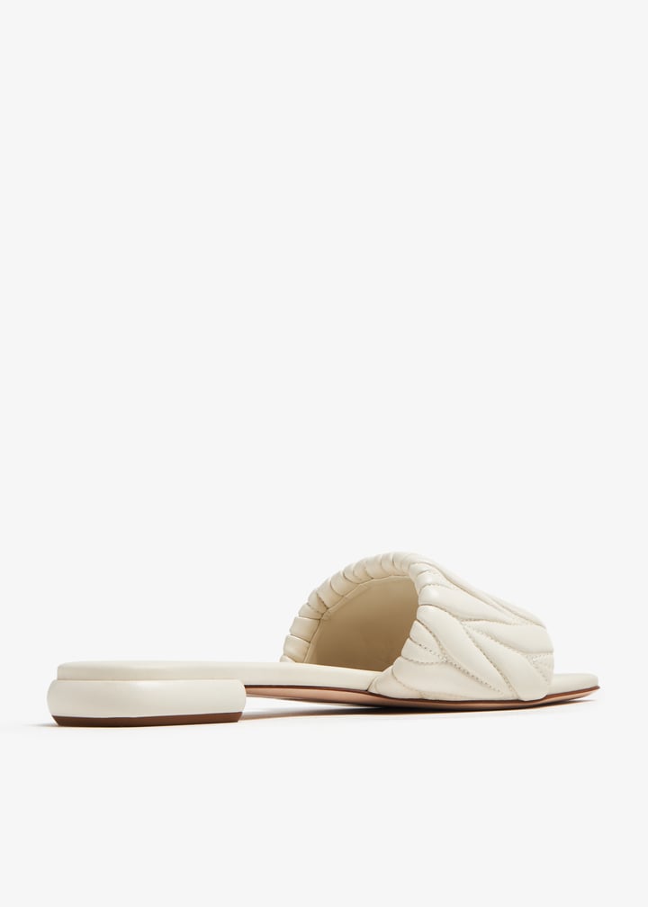 サンダル・ミュール Miu Miu LOGO SLIDE SANDALS Logo matelassé leather slides in white - Miu Miu | Mytheresa
