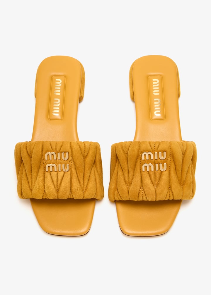 Miu Miu Matelassé suede slide sandals for Women - Yellow in