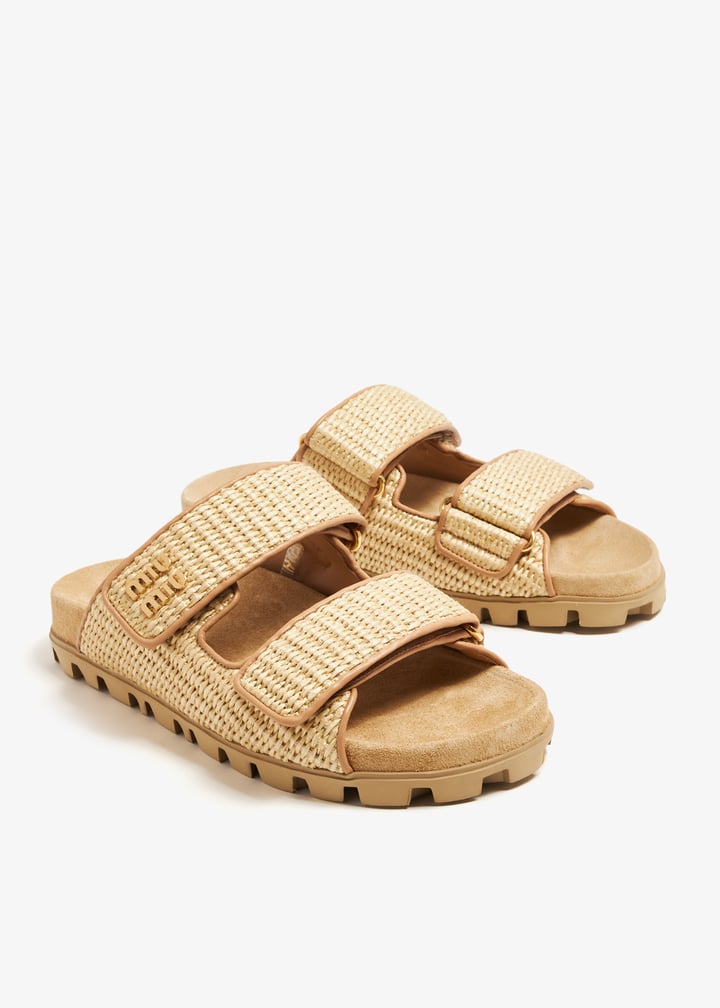 Miu Miu Raffia-effect slide sandals for Women Beige in UAE