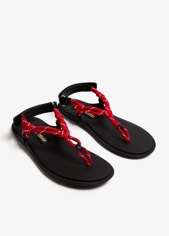 サンダル・ミュール Miu Miu Cord Thong Sandals With Crystals Miu Miu Cotton Cord Thong Sandals - Crystal/Black | Editorialist
