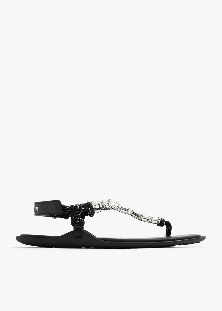 サンダル・ミュール Miu Miu Cord Thong Sandals With Crystals Miu Miu Crystal cord thong sandals for Women - Black in UAE