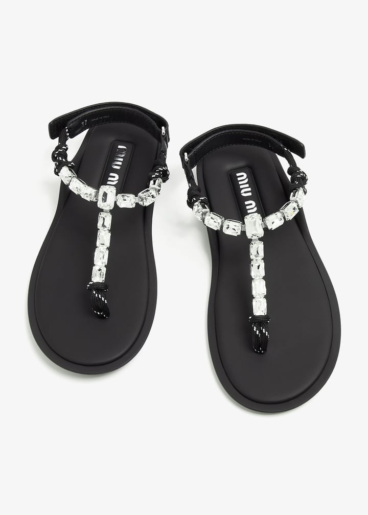 サンダル・ミュール MIUMIU CORD THONG SANDALS WITH CRYSTALS Miu Miu Black Cord Crystal Embellished Thong Sandals Size 37