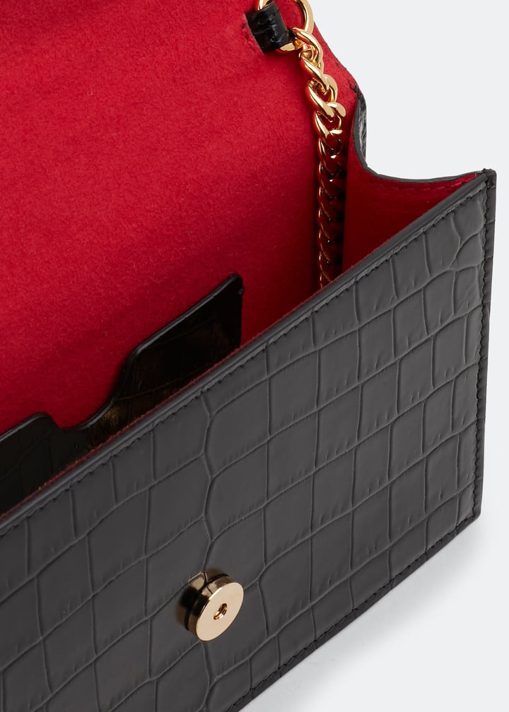 ALEXANDER MCQUEEN バックジップ スカル 刺繍 黒パンツ 38 Alexander McQueen Black Shiny Crocodile Embossed Calfskin