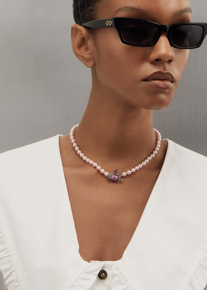 Vivienne Westwood★Kitty パールネックレス Kitty Pearl Necklace in GOLD-CRYSTAL-Crystal-VIOLET